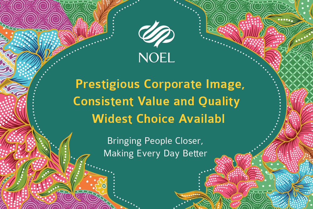 Noel Gifts banner detailing their 'Prestigious Corporate Image, Consistent Value and Quality, and Widest Choice Available' in Singapore.