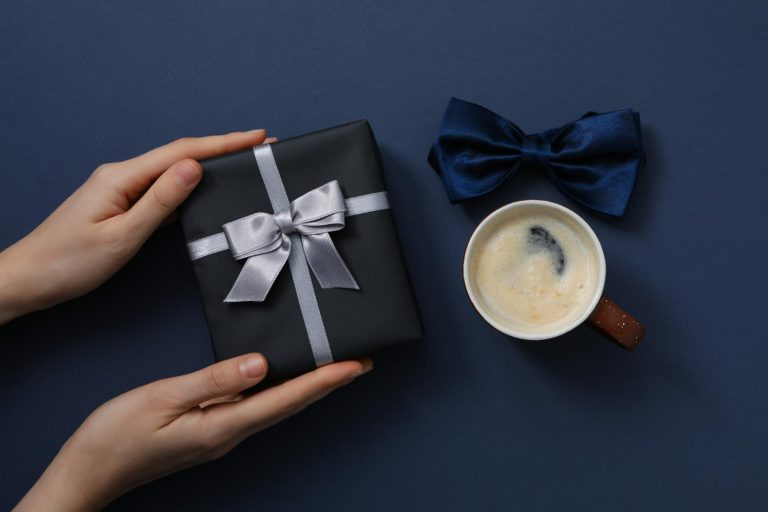 Close-up of a corporate gift in classy shades of navy blue
