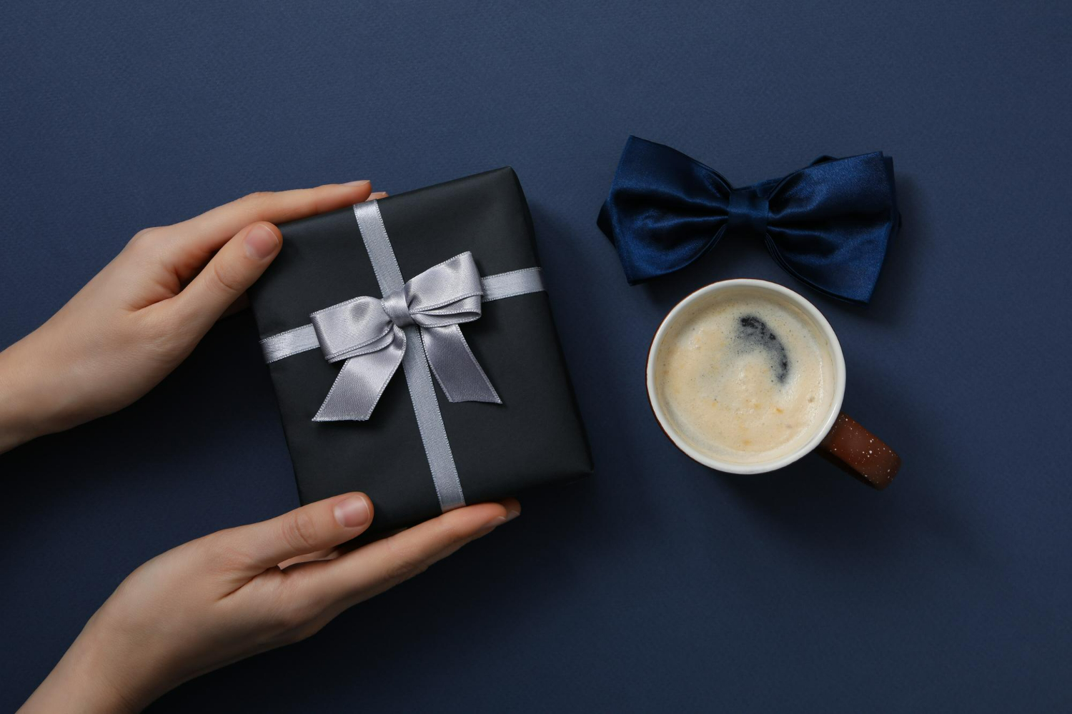 Close-up of a corporate gift in classy shades of navy blue