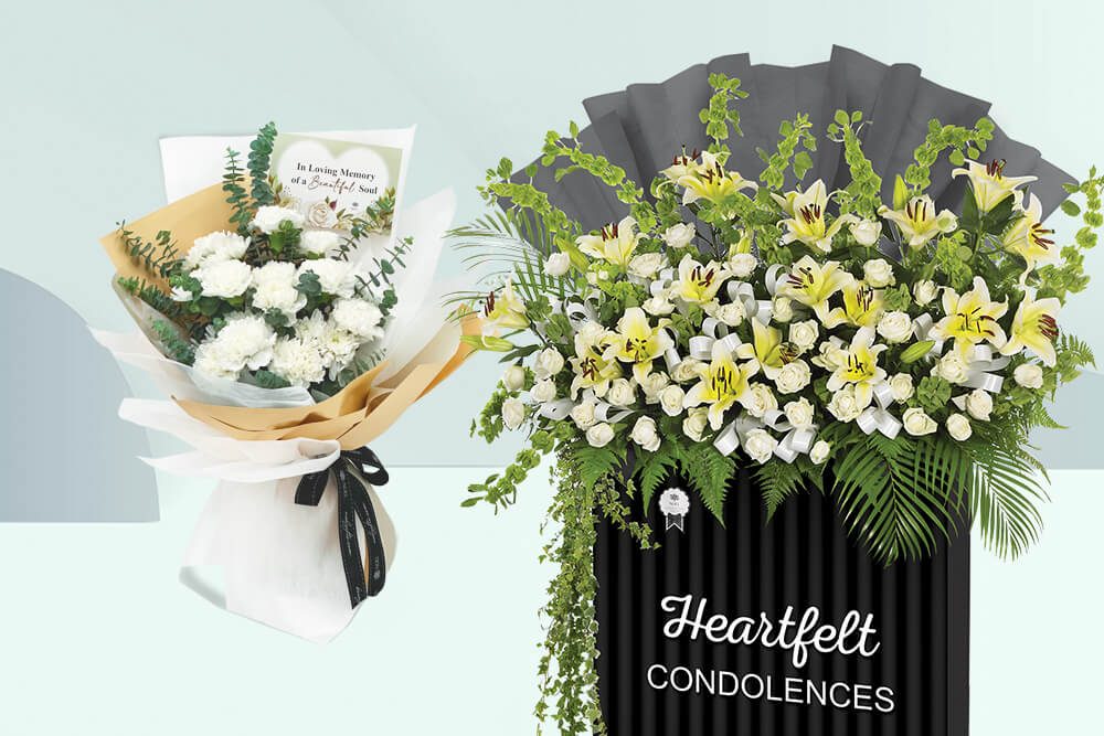 Peacefulness Condolence Flower Bouquet and Angelic Funeral Flower